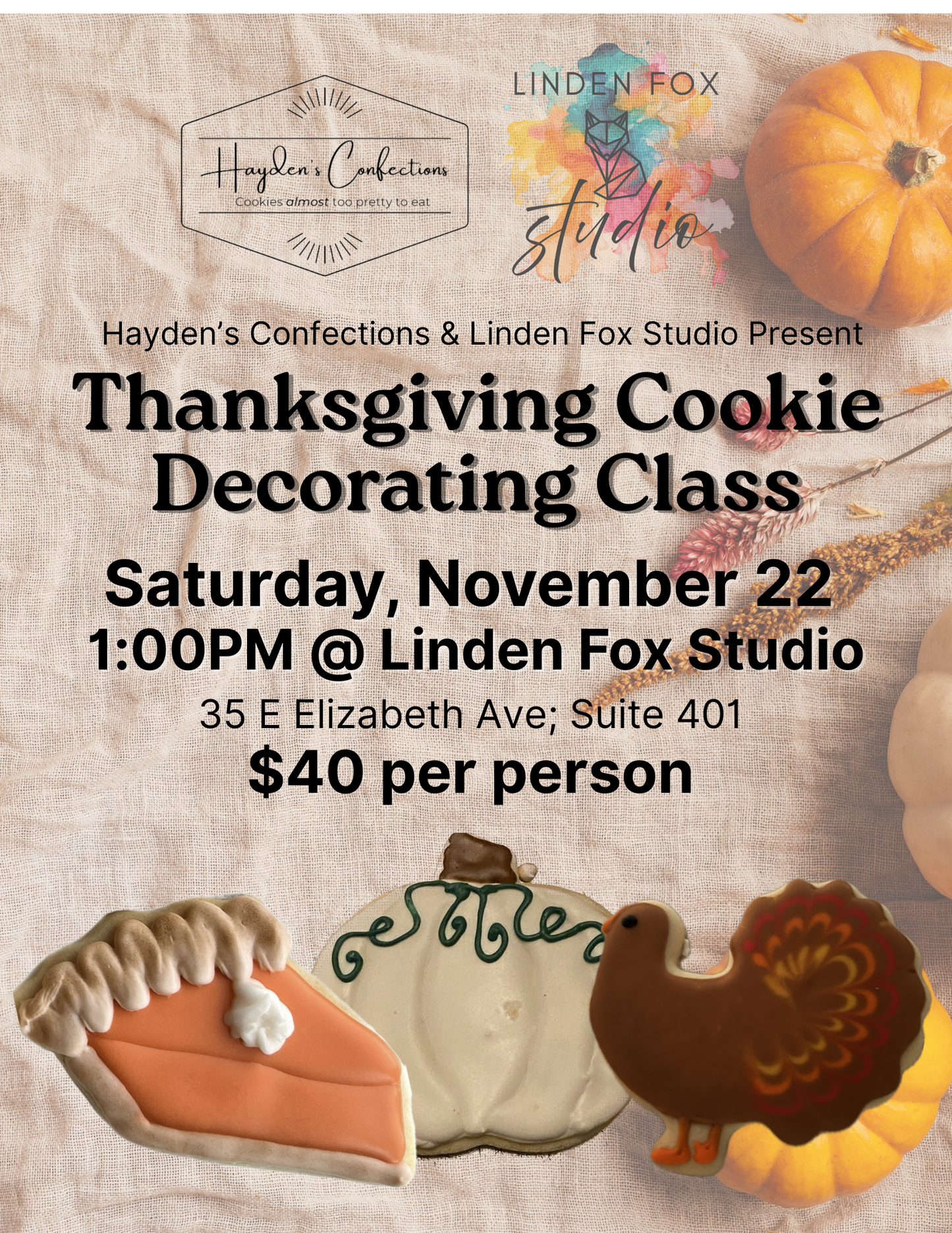 Thanksgiving Cookie Decorating with Hayden's Confections - Saturday, November 22nd | 1pm